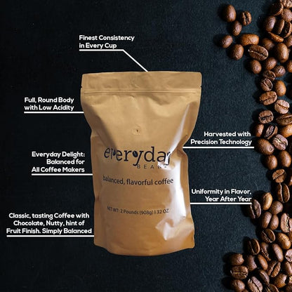 Everyday Beans, 100% Arabica Fresh Ground Coffee, Smooth Rich Flavor, Easy to Drink, Specialty Coffee, 32 Oz Bag, Dark Roast