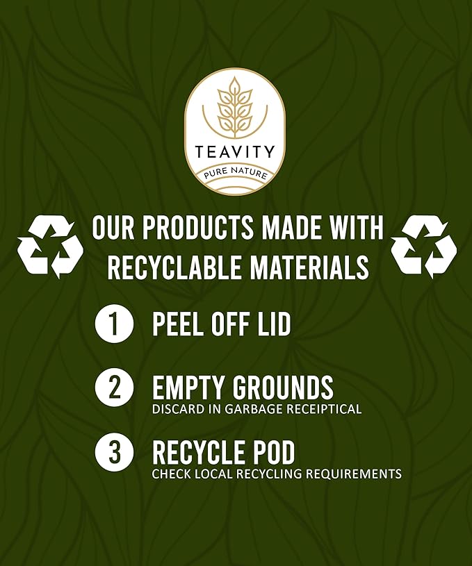 Green Tea & Ginger Tea Pods for Keurig - Caffeinated, Organic, Dye Free, Unsweetened, Herbal Blend for K Cup Machines - Hot or Iced (24 Tea Pods)