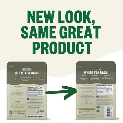 FGO Organic White Tea, 100 Count, Eco-Conscious Tea Bags, Resealable Bag, Packaging May Vary(Pack of 1)
