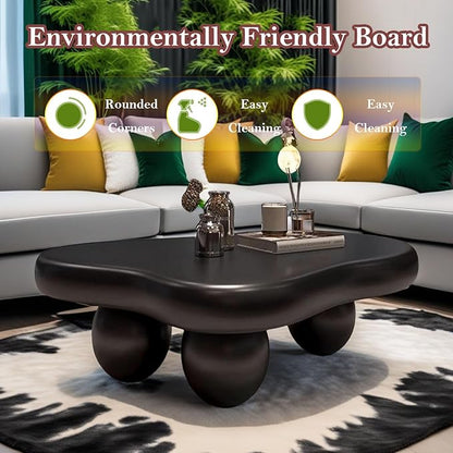 Irregular Cloud Coffee Table with 3 Stable Durable Ball Legs Asymmetrical Chic Low Center Table - Spacious Table for Cups Snacks Fruits Photo (L-47.24in)