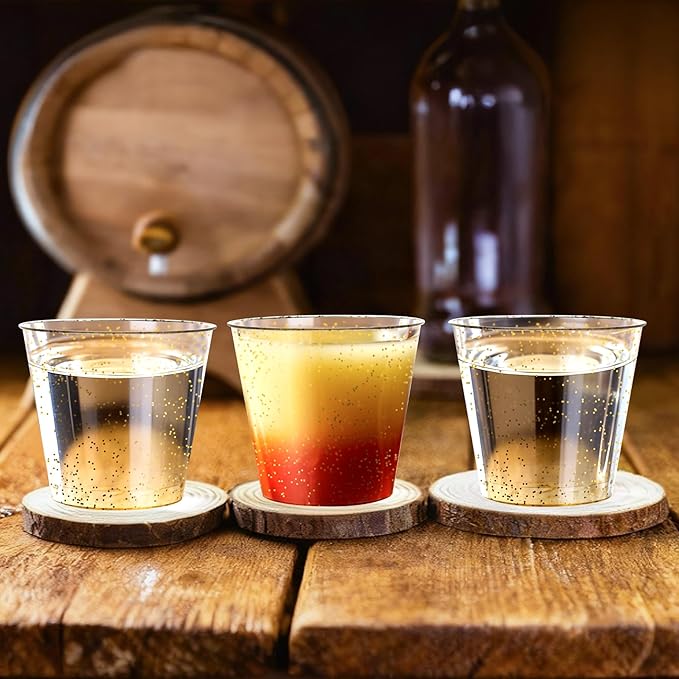 500Counts 1OZ. Disposable Shot Glasses Hard Plastic Shot Cups Gold Glitter Mini Shot Glasses for Tequila, Jello Shots, Liquor, 1Ounce Small Cup for Sauce, Dips, Shot Cups for Party