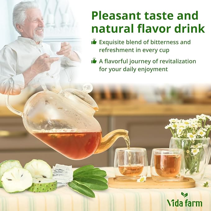 VIDA FARM 100 Soursop Leaves Tea Bags, 100% Natural Soursop Graviola Leaf Tea Bags, Dried Guanabana Leaves Herbal Tea Bags, Herbal Leaf Tea, No Sugar, No Caffeine, Vegan