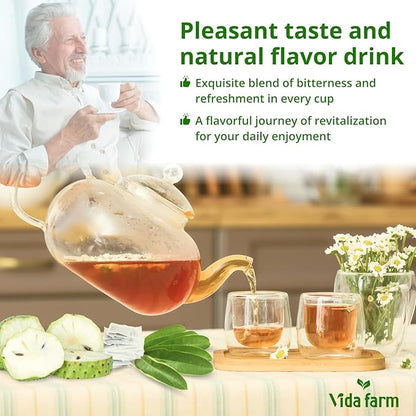 VIDA FARM 100 Soursop Leaves Tea Bags, 100% Natural Soursop Graviola Leaf Tea Bags, Dried Guanabana Leaves Herbal Tea Bags, Herbal Leaf Tea, No Sugar, No Caffeine, Vegan