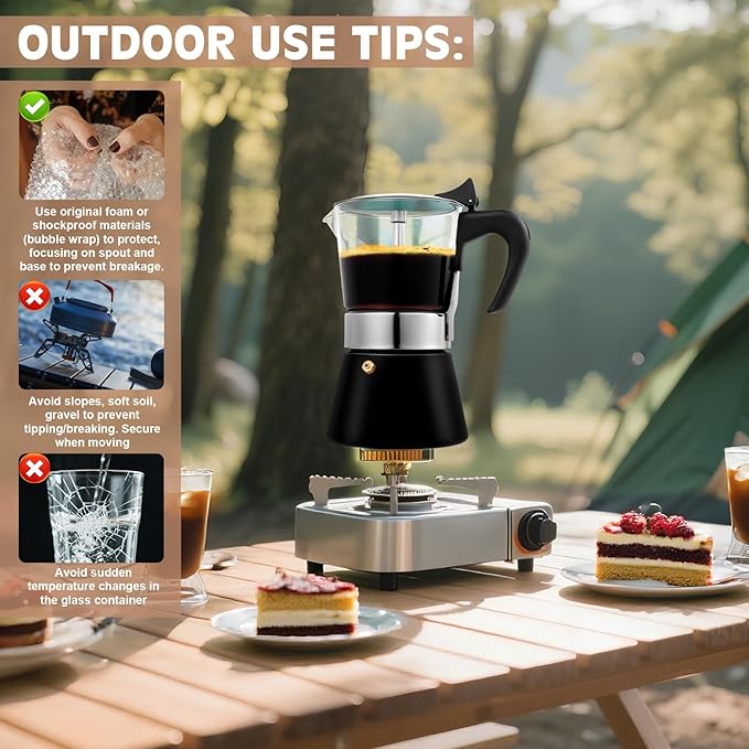 Induction Moka Pot, 9 Cups (15.9 oz) Crystal Glass-Top & Stainless Steel Moka Pot, Classic Stovetop Espresso Maker, Black