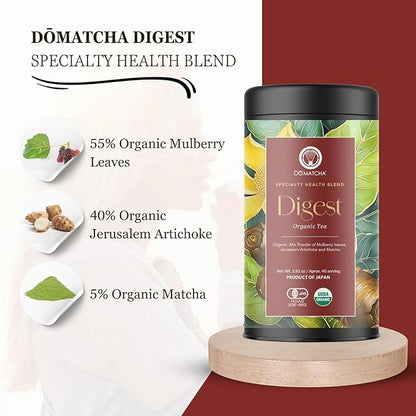 DoMatcha Digest Blend - Green Mix, 2.82 oz - Digest Health Blend with Mulberry, Jerusalem Artichoke & Organic Matcha for Vitality & Focus - Soothing Tea Experience - Product of Japan