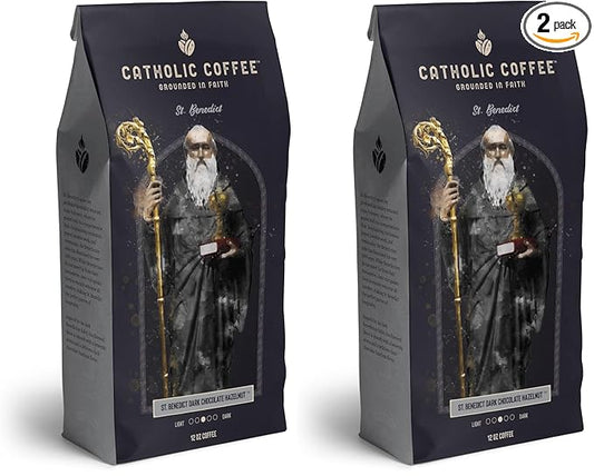 Catholic Coffee St. Benedict | Chocolate Hazelnut Flavored Medium Roast Whole Bean Coffee – Dark Chocolate & Hazelnut Notes | 12oz Bag – Catholic Gift Inspired by Monastic Tradition (Pack of 2)