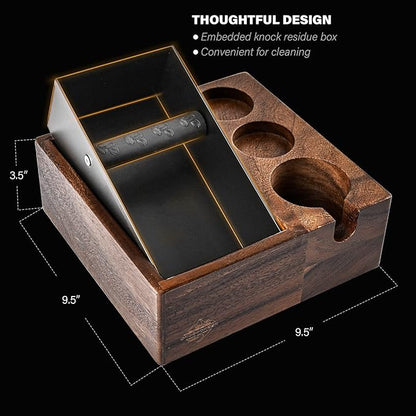 CrossCreek Coffee Knock Box | Fits 58mm Portafilter Holder | Tamping Station & Distributor Stand | Large Wood Espresso Container | Espresso Accessories for Coffee Bar