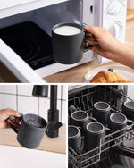 Load image into Gallery viewer, famiware Coffee Mug Set for 4, Star 12 oz Catering Mugs Cup Set with Handle for Coffee, Tea, Cocoa, Milk - Ceramic Stoneware Drinkware Set, Matte Dark Charcoal