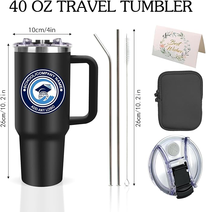 Personalized 40 oz Tumbler with Handle and Straw, Custom Tumbler with Picture, Logo, Text, Stainless Steel Travel Coffee Mug Cup, Personalized Gifts For Women Men Birthday Anniversary Christmas Gifts