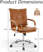 Load image into Gallery viewer, Mid-Back Ergonomic Leather Office Chair, Modern Upholstered Executive Desk Chair with Gold Frame Armrest Computer Task Chair (Camel &amp;Silver Legs)