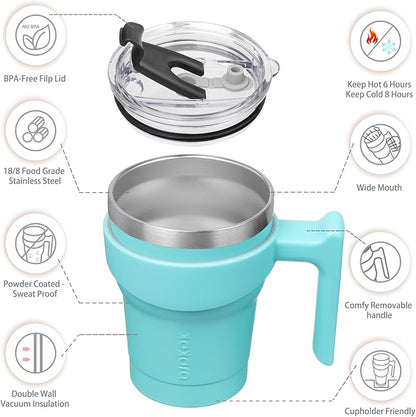 BJPKPK Tumbler With Handle 10 oz Stainless Steel Tumbler With Lid And Straw Insulated Coffee Cups,Turquoise
