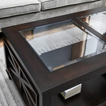 Load image into Gallery viewer, Solid Wood Coffee Table with Tempered Glass Top, Farmhouse Living Room Center Table with 2-tire Storage Shelf, Traditional Cocktail Table, 45.5” x 26” x 19” Easy Assembly, Vintage Walnut KFZ1318DC