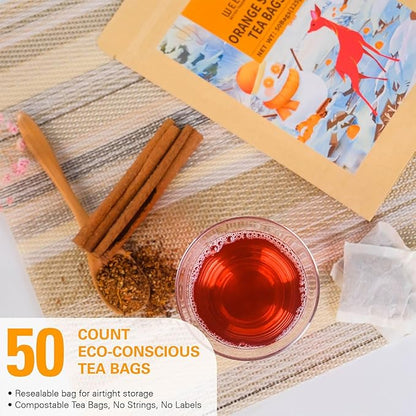 WT WEETEE Orange Spice Herbal Tea Bags, 2.5g x 50 Counts, Sweet Spices Tea Includes Cinnamon, Clove, Orange Peel, Rose Hips, Hibiscus & More, Natural Caffeine-free