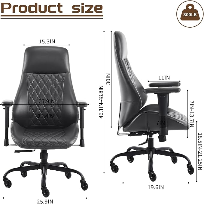 YFO Home Office Desk Chair High Back Office Rubber Chair Casters Ergonomic Computer Chair with Lumbar Support Adjustable Height Rolling Swivel Chair Executive Task Armrests, Black PU