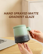 Load image into Gallery viewer, ZENS Tea Mug with Infuser and Lid for Loose Leaf Tea Steeper, 16.9 oz Embossed Ceramic Tea Cup with Fine Strainersand Wood Handle, Diffusers Accessories for Tea Lovers Gifts