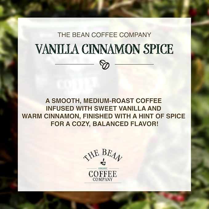 The Bean Organic Coffee Company Holiday Bean (Vanilla Cinnamon Spice), Medium Roast, Whole Bean Coffee, 16-Ounce Bag