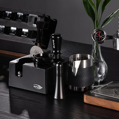 IKAPE 51mm Espresso Tamper, Spring-loaded Calibrated Tamper with Titanium Ripple Plating Base, Compatible with Over 51MM Espresso Bottomless Portafilter