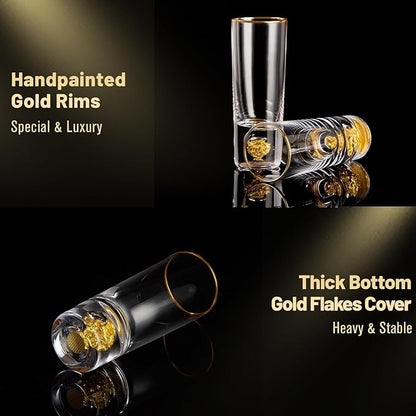 DUJUST Cool Shot Glasses (2oz), Shot Glass Set Decorated with 24K Gold Leaf Flakes, ONE OF A KIND, Cool & Cute Shot Cups, BPA-Free & Lead-Free, Perfect for Décor & Collection, Gift Choices - 6 pcs
