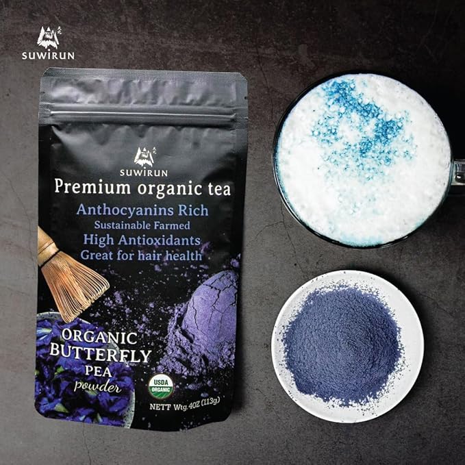 Suwirun Organic Butterfly Pea Powder 4oz – Natural Blue Tea & Superfood – Perfect for Color-Changing Drinks, Baking & Lattes – Premium Thai Herb
