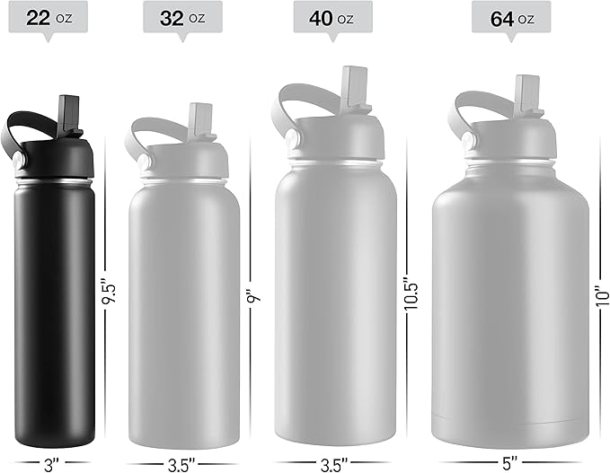 Stainless Steel Insulated Water Bottle and Travel Mug for Hot and Cold Beverages, Wide Mouth, Double Wall Insulated Hydration Sports Water Bottle for Hiking, Biking, Outdoor, 22 OZ BPA Free