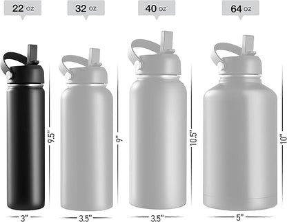 Stainless Steel Insulated Water Bottle and Travel Mug for Hot and Cold Beverages, Wide Mouth, Double Wall Insulated Hydration Sports Water Bottle for Hiking, Biking, Outdoor, 22 OZ BPA Free