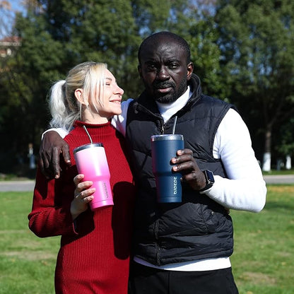 BJPKPK Insulated Tumbler with Clear Flip Lid and Straw, Reusable Stainless Steel Insulated Travel Cup,Orange,30oz