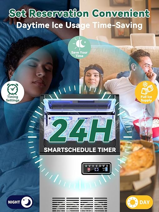 Commercial Nugget Ice Maker Machine with 12Lbs Storage Bin, 70Lbs/24H Stainless Steel Undercounter/Freestanding Pellet Crushed Chewable Ice Maker with Self-Cleaning for Home, Party, Office