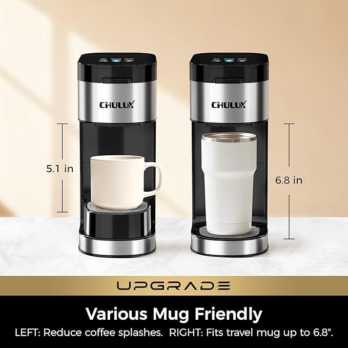 CHULUX Upgrade Single Serve Coffee Maker Machine for K Cup and Grounds with 2 Mins Brew One Cup, 3 Brew Choices, Removable 14oz Reservoir & Drip Tray