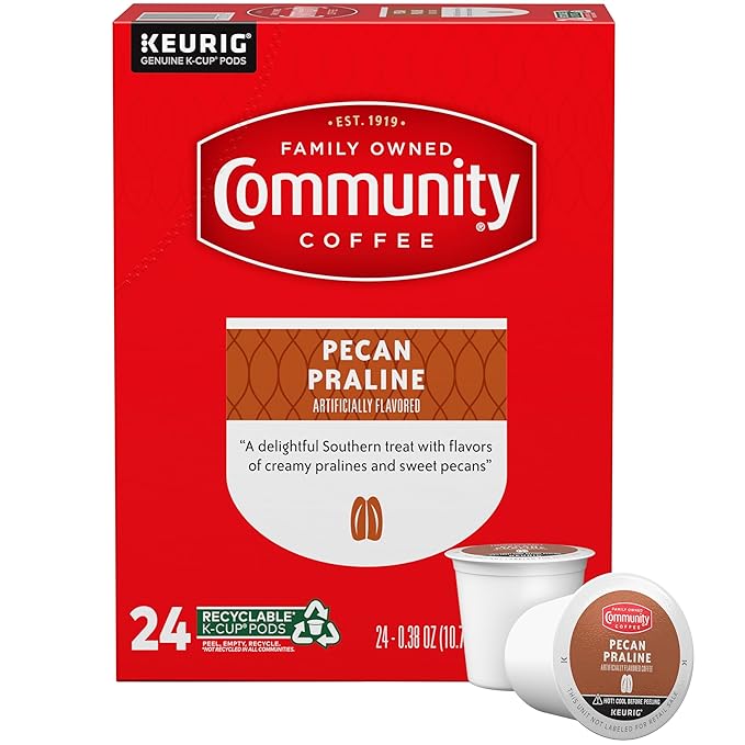 Community Coffee Pecan Praline Flavored 24 Count Coffee Pods, Medium Roast, Compatible with Keurig 2.0 K-Cup Brewers, 24 Count (Pack of 1)