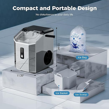 AGLUCKY Nugget Ice Maker Countertop, Portable Crushed Ice Maker Machine with Handle, 35lbs/24H, One-Click Operation, Self Cleaning Ice Machine for Home/Kitchen/Office(Stainless Steel)