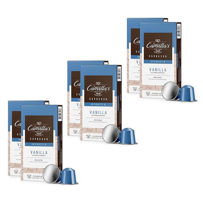 Camilla’s Heritage - Intensity 8 Vanilla Flavored Espresso Coffee, Gourmet Espresso Cups, 60 Coffee Pods