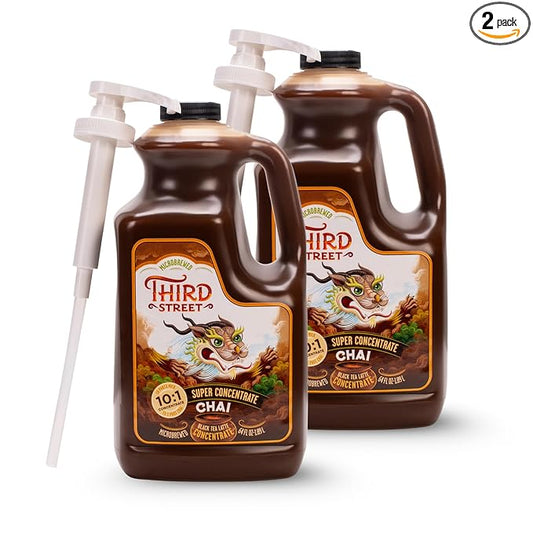 Third Street Inc. Super Concentrate Chai, 64 Fl. Oz., Black Tea Latte Concentrate, Strong and Balanced Tea Blend, Beverage Concentrate 10:1, Gluten Free, Kosher, Non-GMO