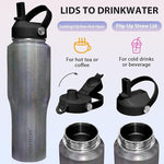 Load image into Gallery viewer, SENDESTAR 40oz Stainless Steel Water Bottle(Cold for 48 Hrs, Hot for 24 Hrs),Double Wall Vacuum Insulated Bottle with Straw Lid, Spout Lid and Flex Cap, Fit in Any Car Cup Holder TXIN-40-Laser Grey