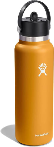 Hydro Flask Water Bottle - Insulated Stainless Steel - Wide Straw Lid, Non Spill, Leakproof in 40 Oz Fossil Brown