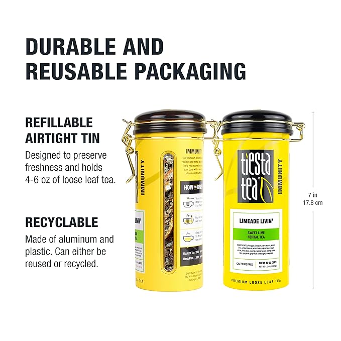 Tiesta Tea - Limeade Livin, Loose Leaf, Sweet Lime Herbal Tea, Non-Caffeinated Fruit Blend, Makes Hot or Iced & Up to 50 Cups, 4oz Refillable Tin