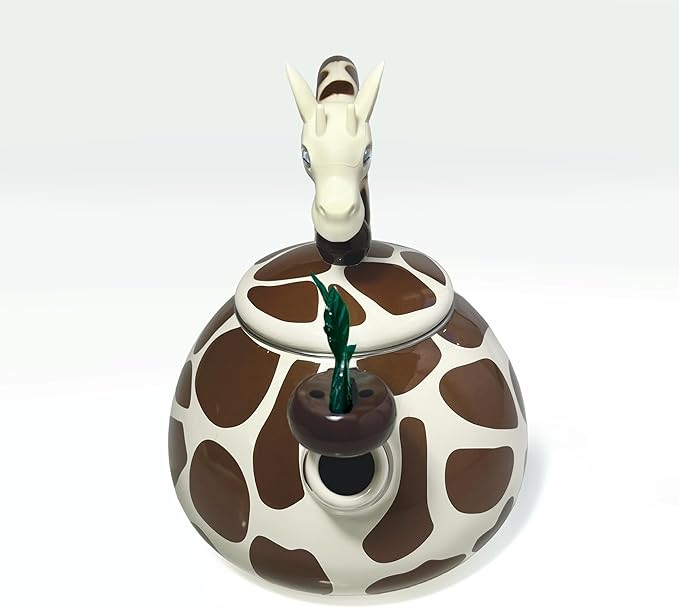 Trenton Gifts Giraffe Design Whistling Tea Kettle - Enamel on Steel Teakettle for Stove Top - Cute Kitchen Accessories - 2.1 Quart
