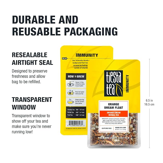 Tiesta Tea - Orange Dream Float Tea, Loose Leaf, Orange Cream Herbal Tea, Premium Caffeine-Free Tea Blend, Make Hot or Iced & Up to 25 Cups, 2.5 oz Resealable Pouch