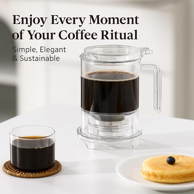 Pour-Over & Immersion Coffee Dripper & Maker, Stop-Valve 17oz Steep-and-Release Brewer, 304 Stainless Steel Mesh Filter, Insulated Handle, Fits Mugs ≤3.5" Rim, BPA-Free (Transparent)