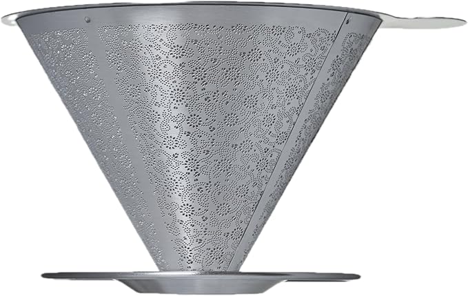 ATHIA Reusable Coffee Filter, Stainless Steel Pour Over Dripper with Laser-etched Mesh Cone, Eco-Friendly Paperless Design, Fits Most Mugs, Carafes & Hario brewers (Silver, Flower Carving)