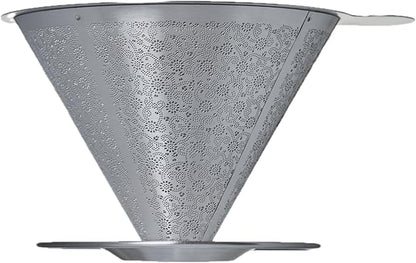 ATHIA Reusable Coffee Filter, Stainless Steel Pour Over Dripper with Laser-etched Mesh Cone, Eco-Friendly Paperless Design, Fits Most Mugs, Carafes & Hario brewers (Silver, Flower Carving)