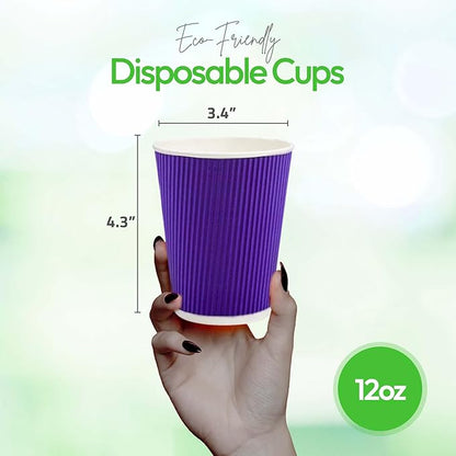 Restaurantware-12 Ounce Disposable Coffee Cups, 500 Ripple Wall Hot Cups For Coffee - Lids Sold Separately, Rolled Rim, Royal Purple Paper Insulated Coffee Cups, For Hot Coffee, Tea, And More