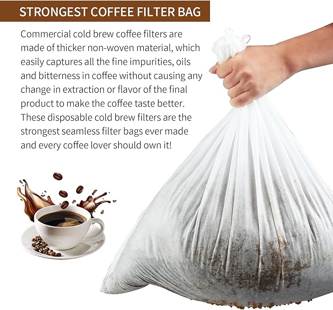 100Pcs Commercial Cold Brew Coffee Filters for 5 Gallon Buckets, 20" X 20" Disposable Coffee Filters with Drawstring for Brew Up To 5 LBS Coffee