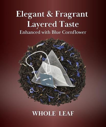 ERZ Leaf Earl Grey Ceylon Black Tea Premium Whole Leaf with Bergamot & Cornflower Blend, 20 Pyramid Tea Bags 2.1 Once, Gift Box Ready, Elegant Aroma, Smooth Flavor