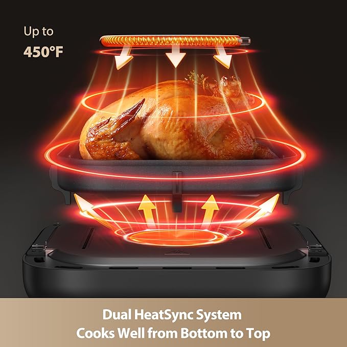 Mova FD10Pro Air Fryer, 6.3QT Large Digital Airfryer with Visible Window, 11 Preset Cooking Modes, Dual Heating System 122-450°F Precise Heat for Even Results, Non-Stick Baskets