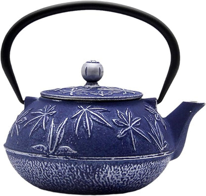 Cast Iron Teapot Tea Kettle with Stainless Steel Infuser for Stovetop Safe Coated with Enameled Interior Japanese Tetsubin with Maple Leaves Pattern(30.4oz/900ml) (Color-3)