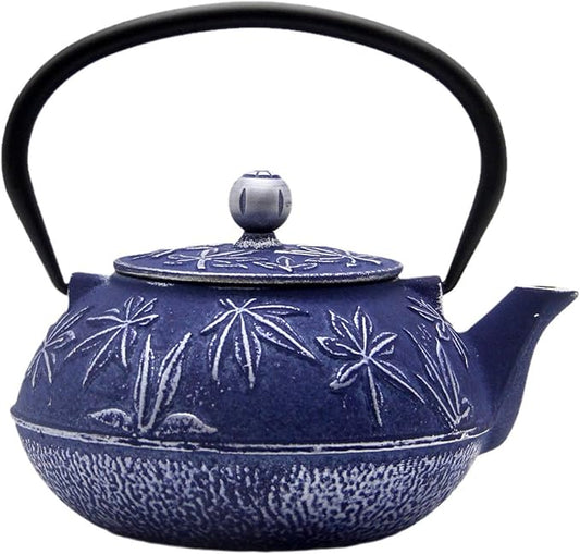 Cast Iron Teapot Tea Kettle with Stainless Steel Infuser for Stovetop Safe Coated with Enameled Interior Japanese Tetsubin with Maple Leaves Pattern(30.4oz/900ml) (Color-3)