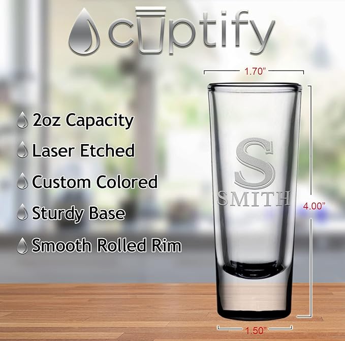 Personalized Shot Glasses Set of 6 Black Bottom Custom 2 oz Cordial Shot Glass Initial and Name for Gifts, Weddings, Birthdays, Party, Event, Decorations