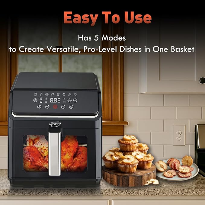 Air Fryer with Window Visible 8-in-1,8.7-Qt Large space,85% Less Oil,Roast, Bake, Dry, Reheat, Frozen, Broil,160-400℉ Even Results With Precise Temperature Control,Dishwasher-Safe