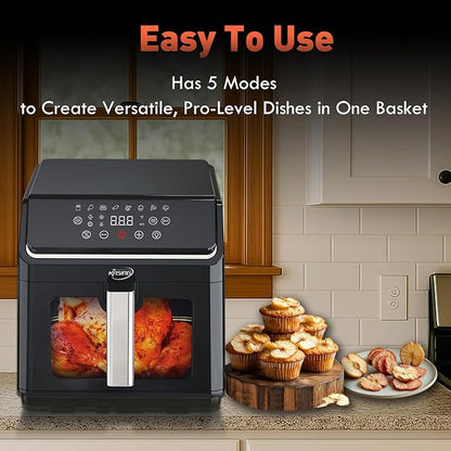 Air Fryer with Window Visible 8-in-1,8.7-Qt Large space,85% Less Oil,Roast, Bake, Dry, Reheat, Frozen, Broil,160-400℉ Even Results With Precise Temperature Control,Dishwasher-Safe