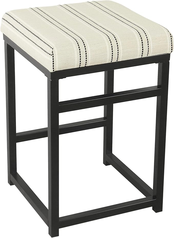 HomePop Home Decor | Modern 24-Inch Counter Stool | Backless Metal Frame Bar Stools Counter Height | Decorative Home Furniture, Black and White Stripe